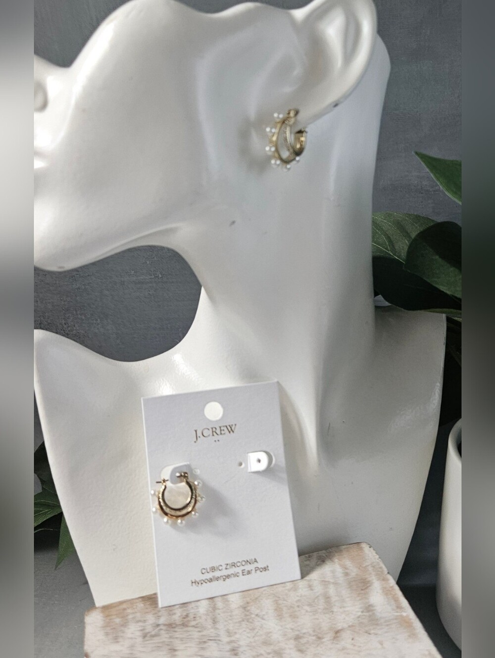 J.Crew nwt Mini pearl and pavé double-hoop Gold Earrings with Pearl Drops and a - Picture 2 of 11